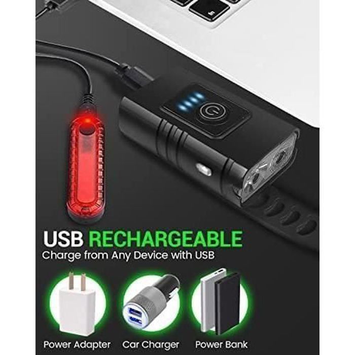 1600 Lumen USB Rechargeable Bike Light Set, IPX5 Waterproof Front Headlight and Rear Taillight with 6 Front and 4 Rear LEDs โ image 3