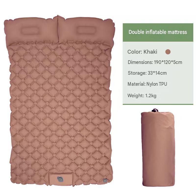 Double Outdoor Foot Pump Inflatable Sleeping Pad (190 x 120 x 5 cm)- 40D Nylon Camping Air Mattress with Built-in Pillow and Double Valve - Portable