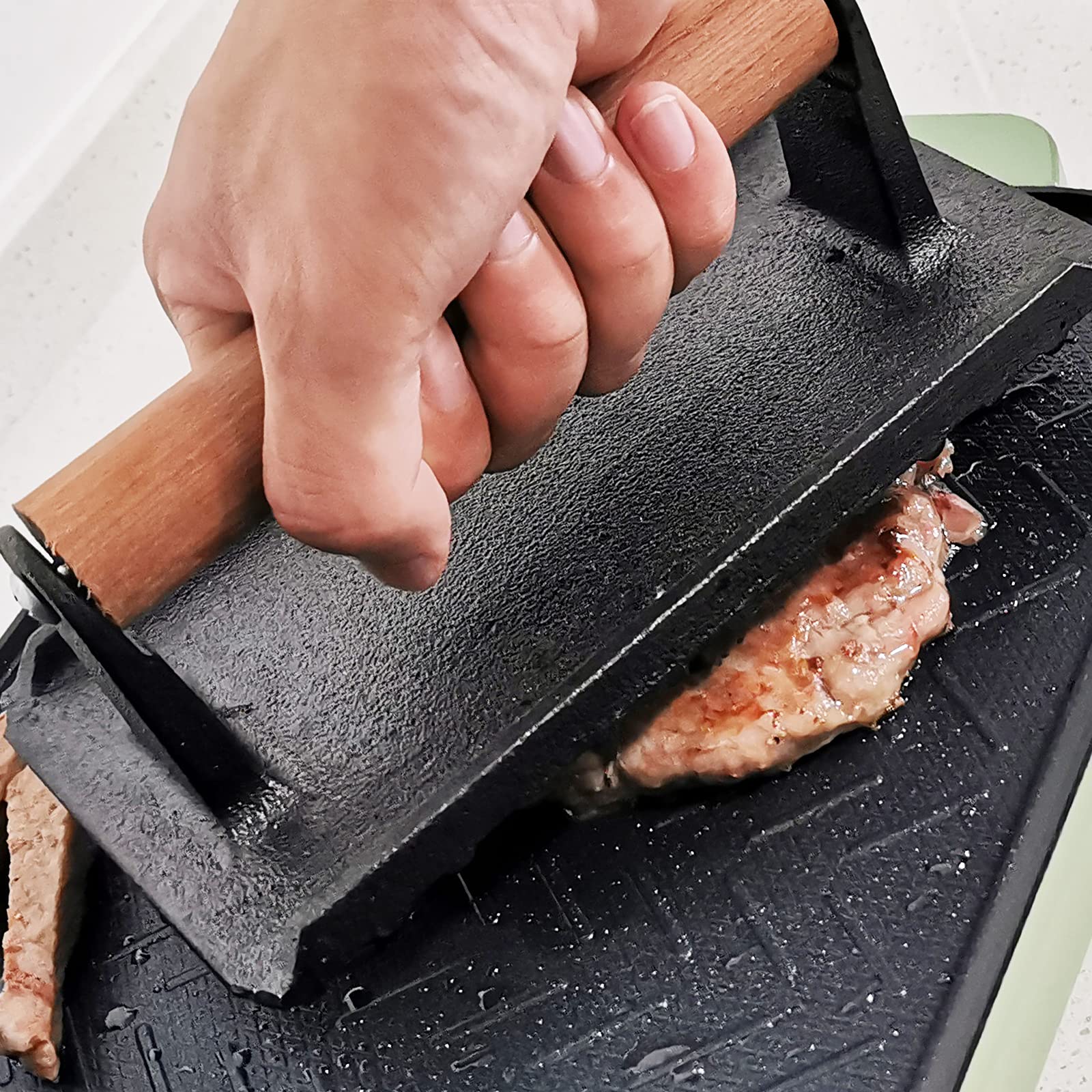 Heavy Duty Rectangular Cast Iron Grill Burger Press Pre-Seasoned Steak Griddle BBQ Grilling โ image 4