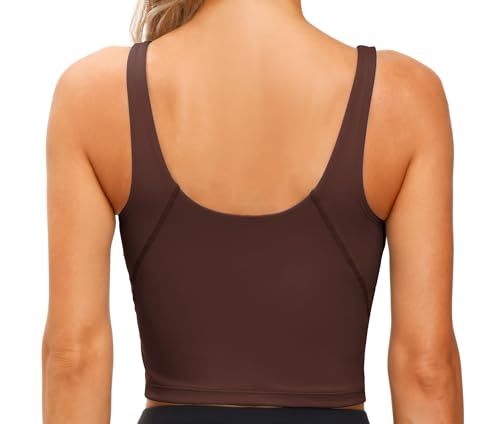 Women's Longline Sports Bra for Yoga, Running, Fitness, Everyday Active Wear, M (Dark Brown) — image 4