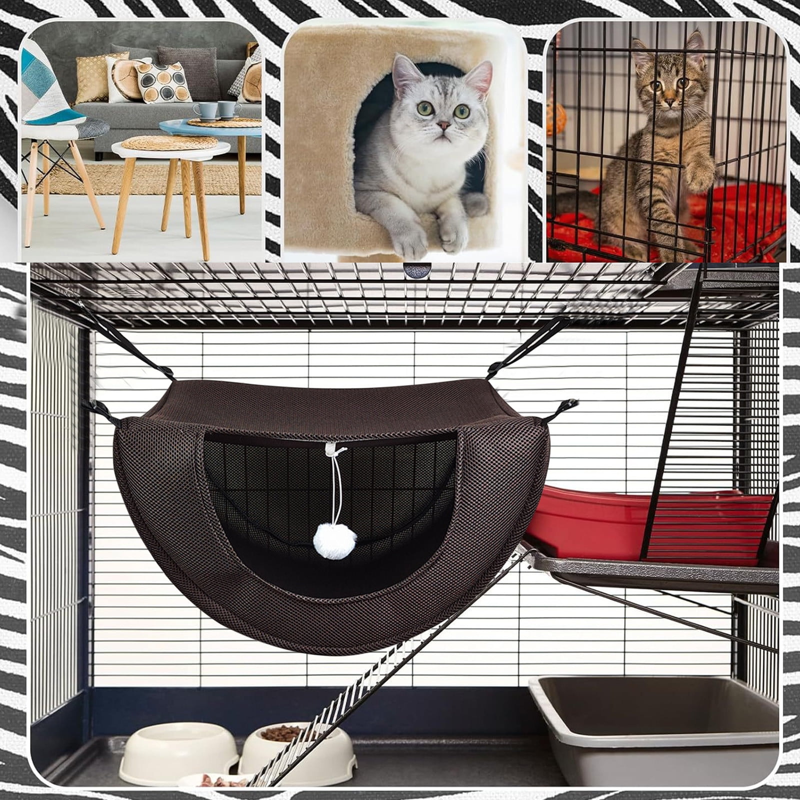 Cat Cage Hammock, Hanging Soft Pet Bed, Summer Breathable Pet Cage Hammock with Adjustable Straps, for Indoor Kitten Puppy Rabbit or Small Pet Coffee โ image 5