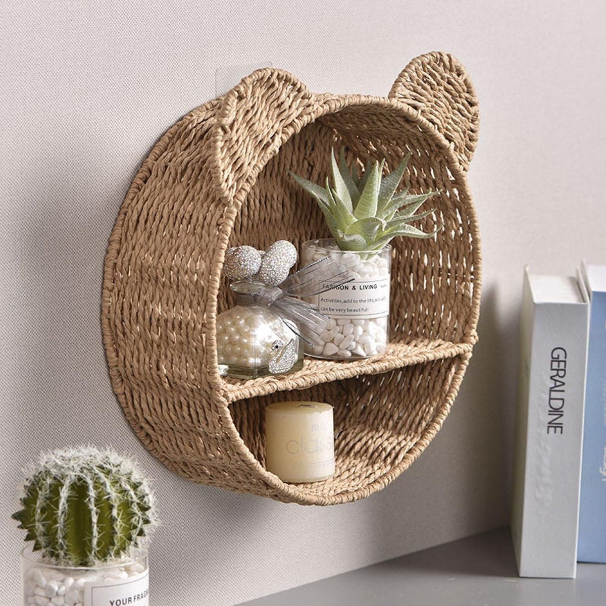 Rattan Storage Basket Wall Mounted Rack Round Plant Display Stand Organizer โ image 6