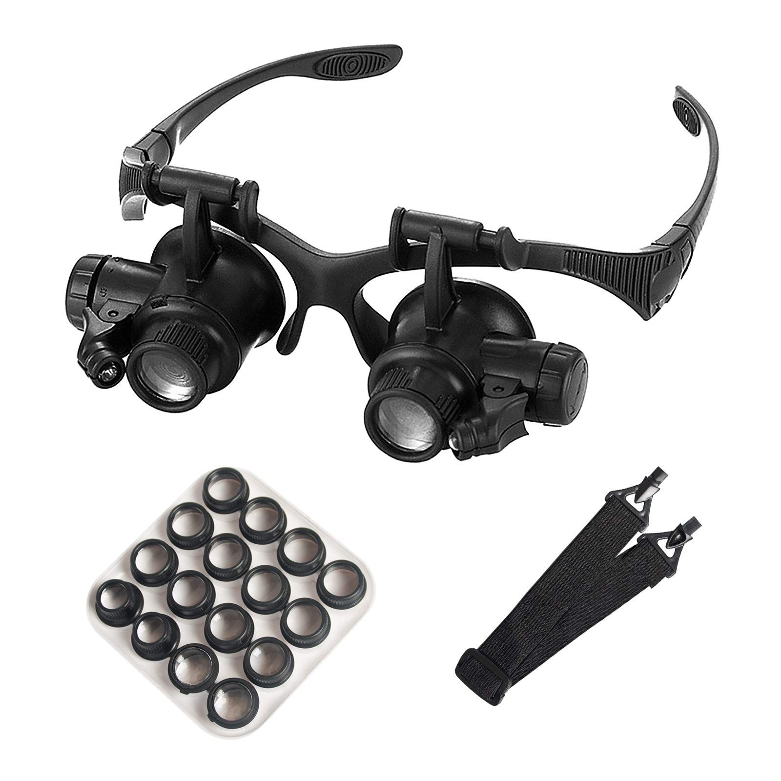 Head Mount Magnifying Glass with LED Light, Jewelers Loupe Magnifier with 8 Interchangeable Lens for Close Work