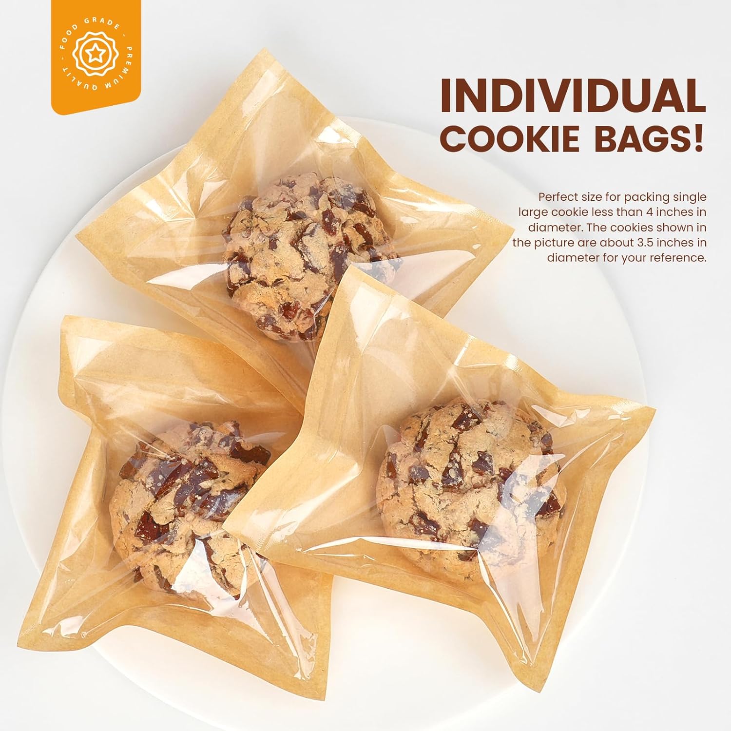 100 Pack Cookie Packaging Bags with Seal, 5.7 × 6.5 Inch Paper Bakery Bags with Window, Heat Sealable & Grease Resistant To Go Bake Sale Sleeves for Treat — image 3