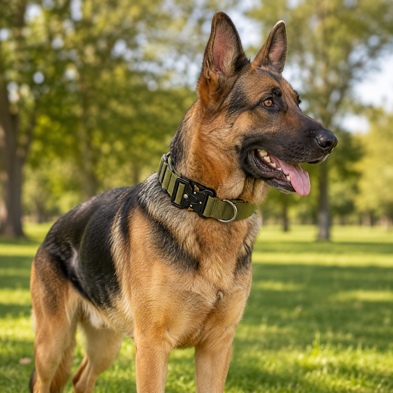 Green Tactical Dog Collar for Large Dogs (XL size)- Wide Padded Nylon Collar with Quick Release Metal Buckle, Control Handle and D-Ring for Walking and โ image 2