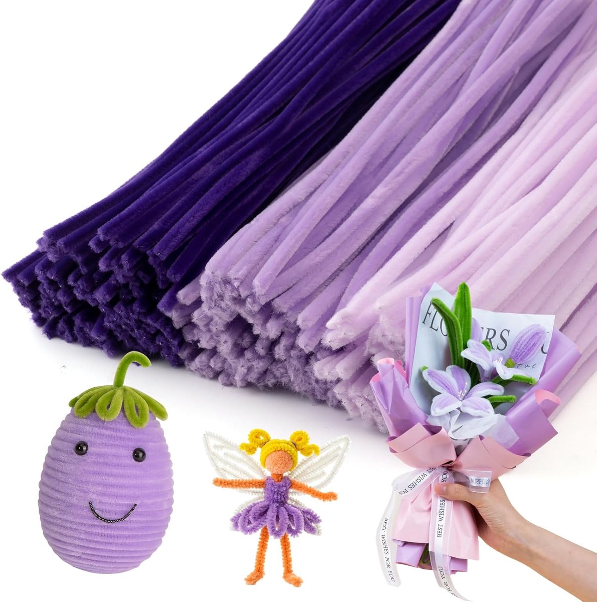 300 pieces - Twister Sticks - Pipe Cleaners - 30cm - Twister Sticks - Colored Pipe Cleaners - Chenille Wire - 6 mm fuzzy Purple chenille sticks - for DIY art — image 6