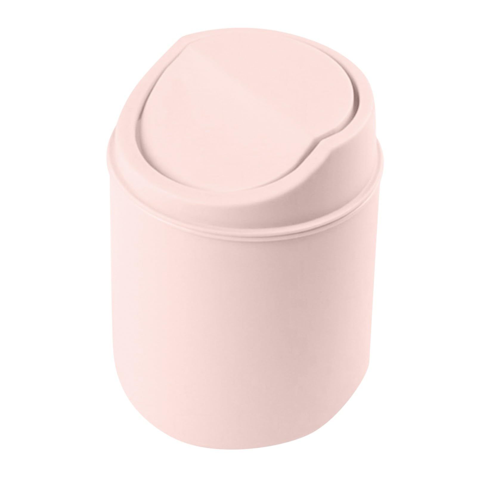 Mini Plastic Waste Garbage Can, Desktop Wastebasket Trash Can with Swing Lid, Stylish Countertop Round Small Trash Can (Pink)