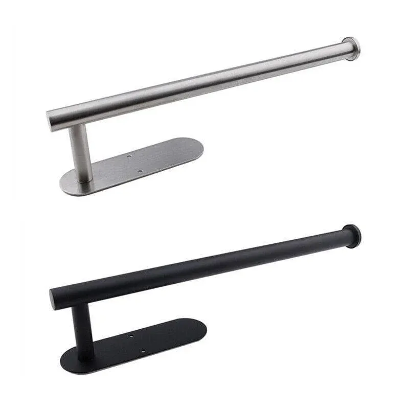 Kitchen Hanger Paper Roll Cabinet Towel Holder Organizer Rack Shelf Wall Adhesive - Silver — image 3