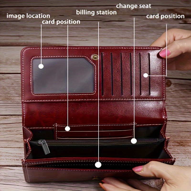 Red Women's Vintage Oil Wax Leather Long Wallet - Elegant Large Capacity Purse with Secure Zipper โ image 3
