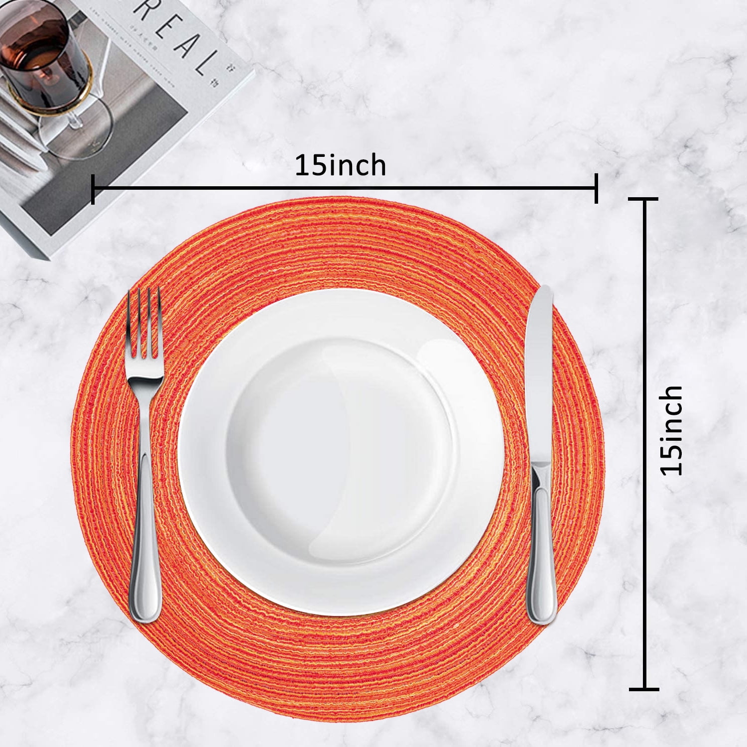 Braided Placemats for Dining Table Set of 6 - Round 15 inch Woven Heat Resistant Non-Slip Kitchen Table Mats Red — image 3