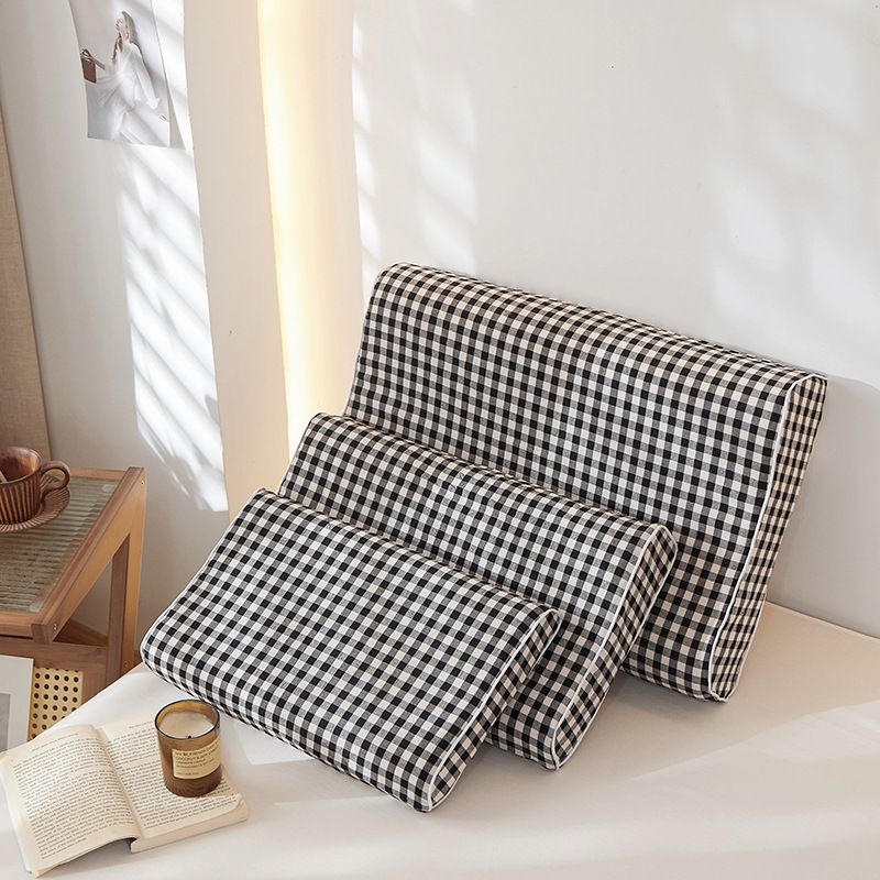 Mengxuan Cotton Pillowcase 4060 Black and white grid Latex cotton pillowcase 30 × 50 (one pair)
