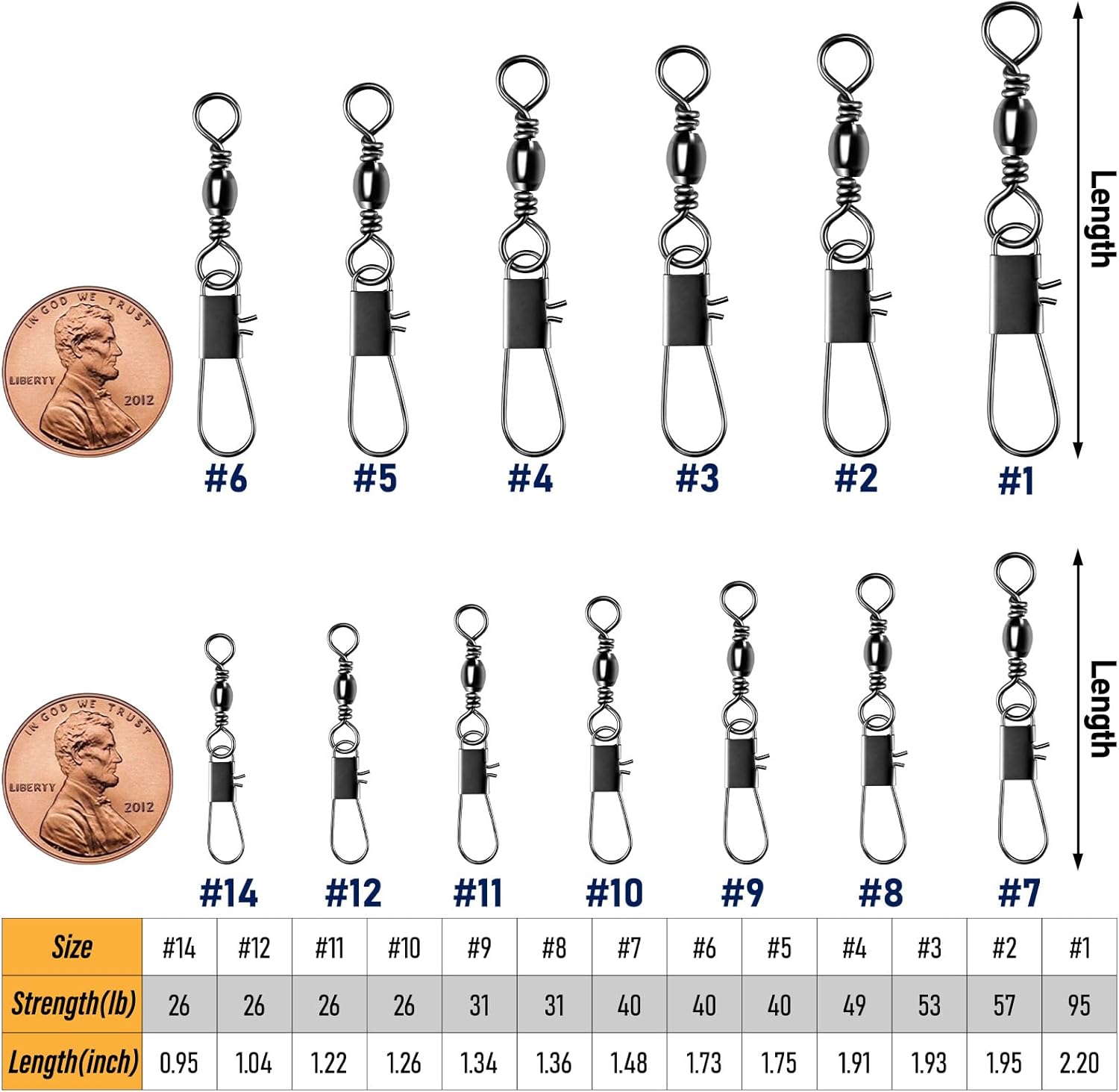 100-Pack Fishing Barrel Swivels with Snaps, Snap Tackle Stainless Safty Interlock Lure Hook Connector Clips Freshwater 31LB — image 2