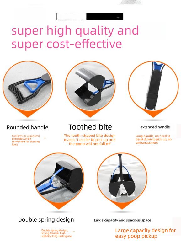 Medium Foldable Pet Pooper Scooper 45cm Portable Dog Waste Jaw Clamp with Bone Dispenser & 20 Bags Pink โ image 2