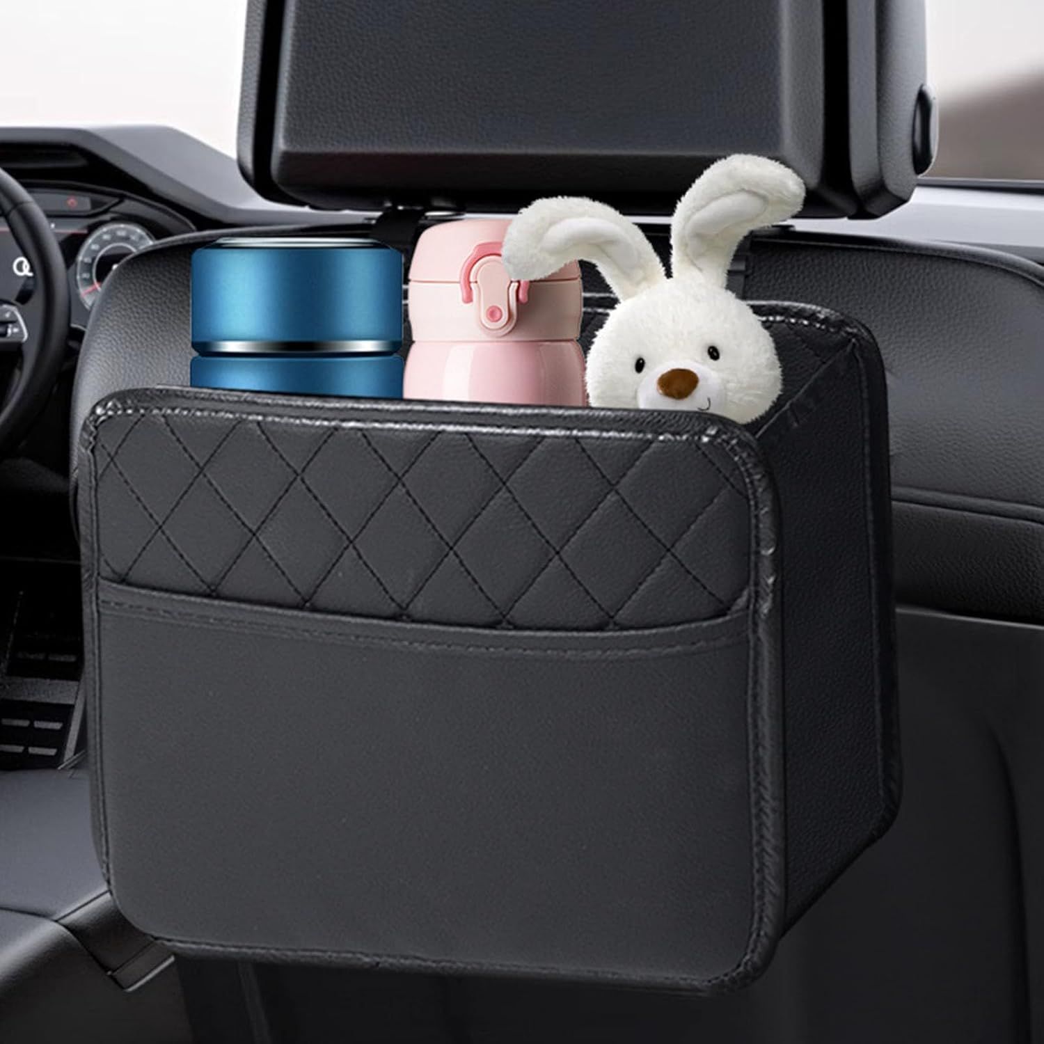 2-Pack Car Seat Back Organiser and Trash Can with 100 Trash Bags Multiple Pocket Bottle Holder - Waterproof Leather, 25 x 8 CM Multi Purpose Hanging Storage โ image 3