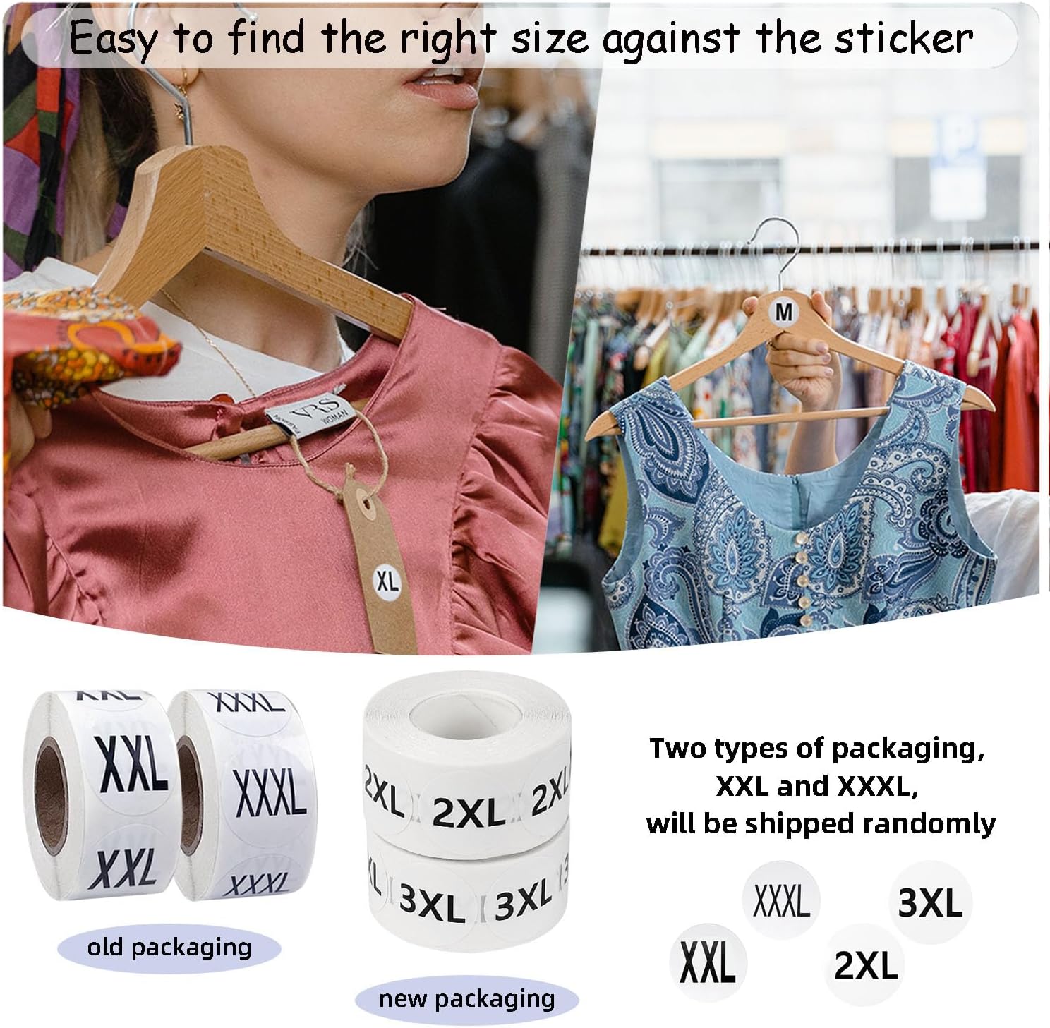 3500 Pcs Clothing Size Stickers, 1 Inch Round Self Adhesive, 7 Sizes XS-S-XXXL for T Shirts (Black) — image 2