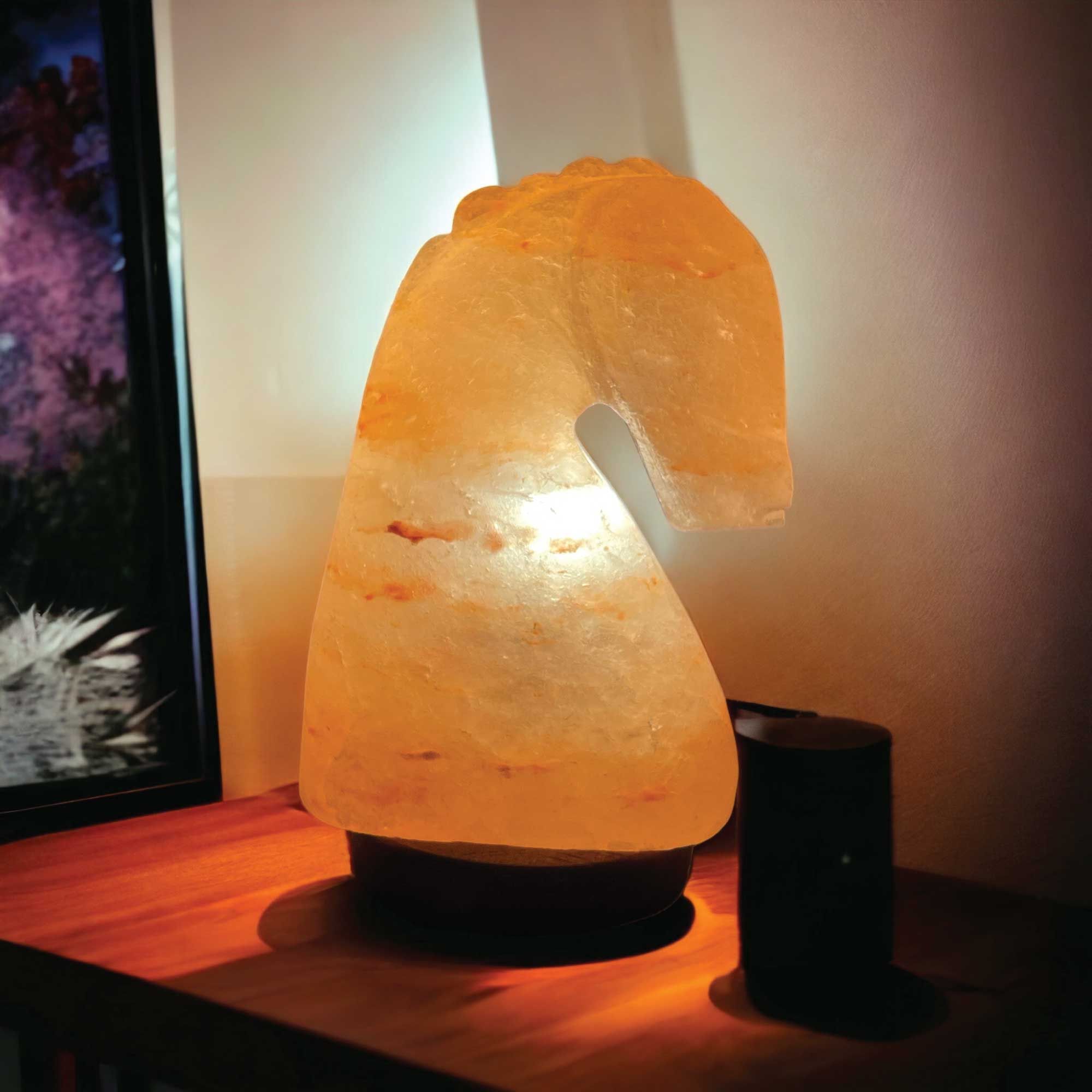 12V 12W Horse Himalayan Pink Salt Lamp Carved Knight Rock Crystal Light Bulb On/Off โ image 2