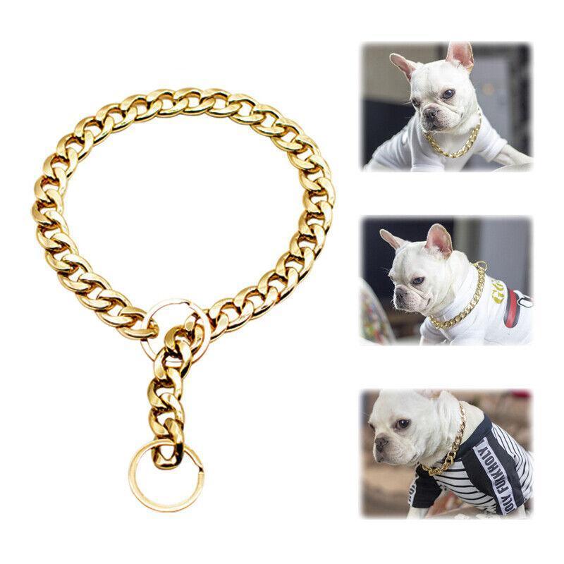 Dog Chain Collar Heavy Duty Choker Double Pet Slip Check Twist Link Chrome Chain Gold - 55CM — image 3