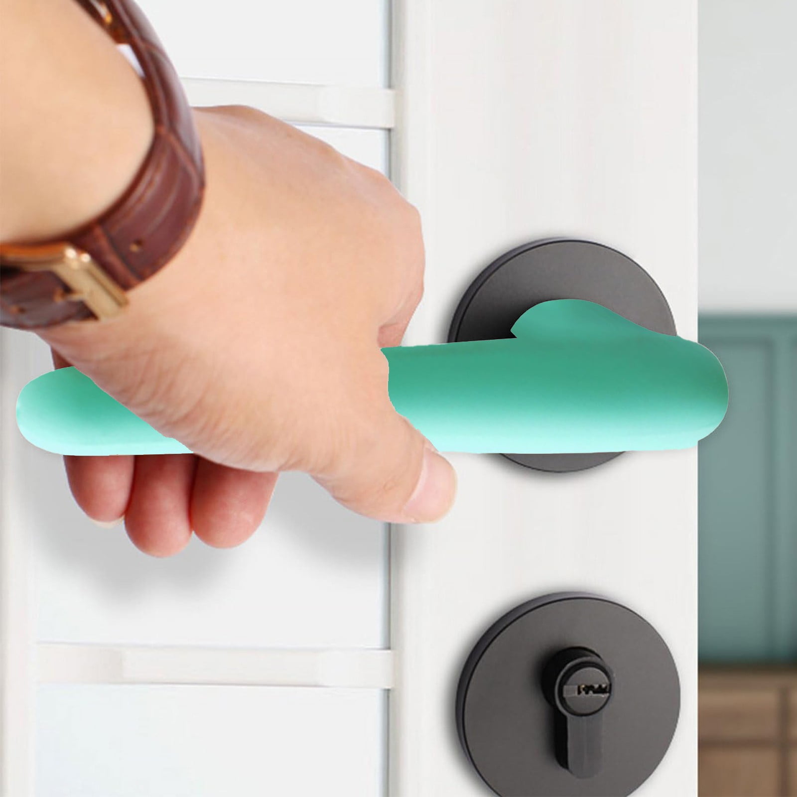 Door Handle Covers, Heavy Duty Door Knob Covers Silicone Door Handle Glove Covers Anti-Static Safety Door Knob Protector for Flat Square Door Levers (Beige/1 โ image 6