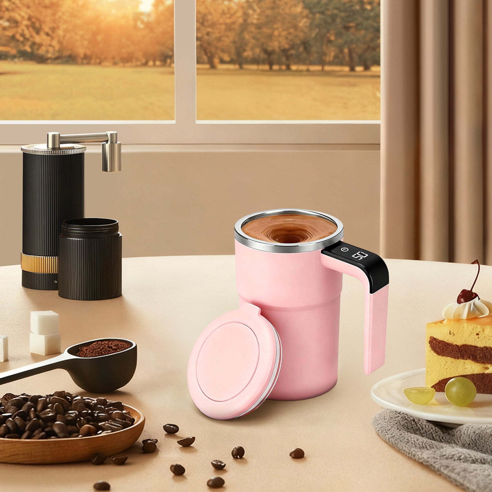 Self-Stirring Magnetic Coffee Mug with Temperature Display, Automatic Mixer for Coffee, Tea and Shakes, 304 Stainless Steel Liner, Pink — image 4