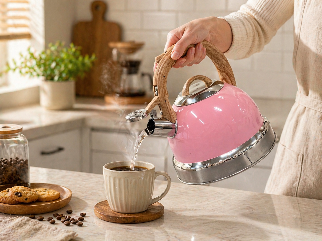 2.9L Whistling Kettle Stainless Steel Foldable Handle Camping Home Office Pink โ image 3