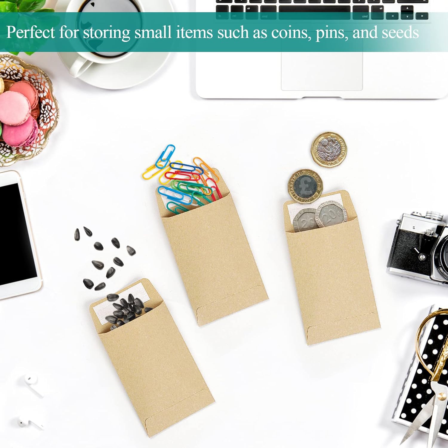 180 Pack Coin Envelopes 2.35"3.5", Brown Kraft Small Seed Packets, Full-Flap Seal Mini for Office, Home, School โ image 6