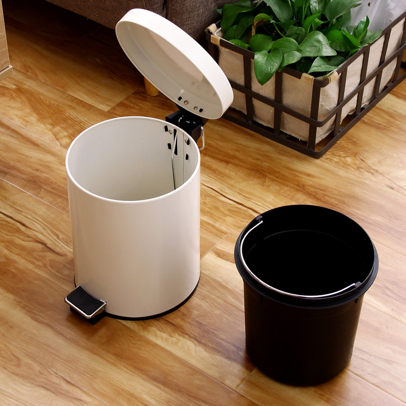 5L Round Lidded Trash Can Foot Pedal Garbage Bin for Kitchen Bathroom Hotel-White — image 5