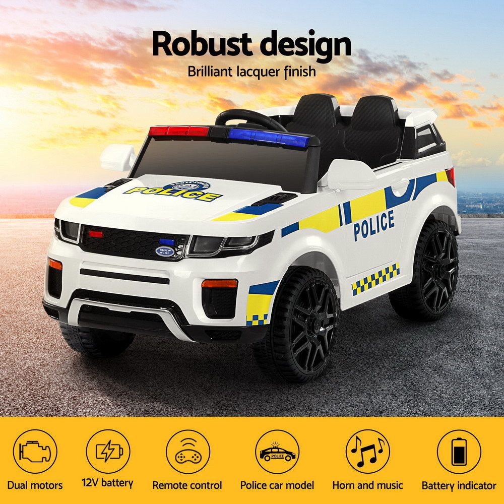 Rigo Kids Electric Ride On Patrol Police Car Horn Music Remote White โ image 4