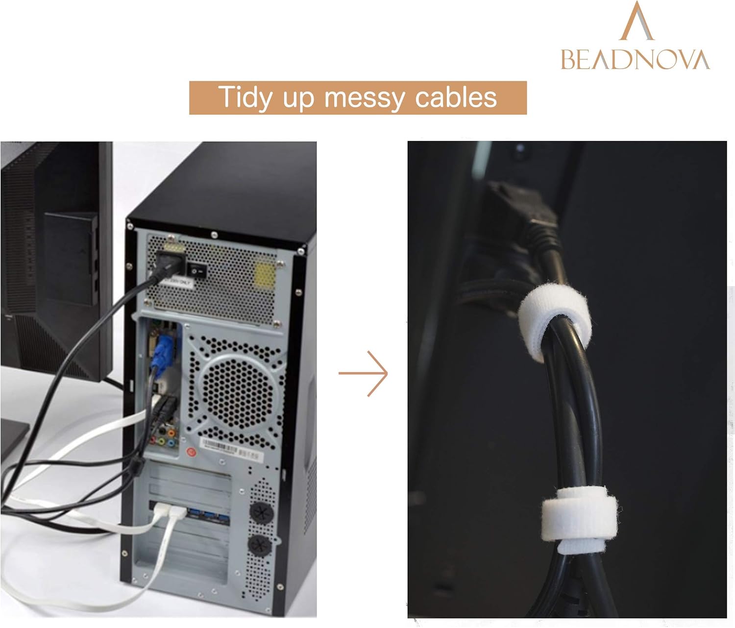Adjtable Cable Straps Cable Ties Adjtable Cord Wire Organizer for Cord Management (8 Inches, 60 Pieces, White) — image 5