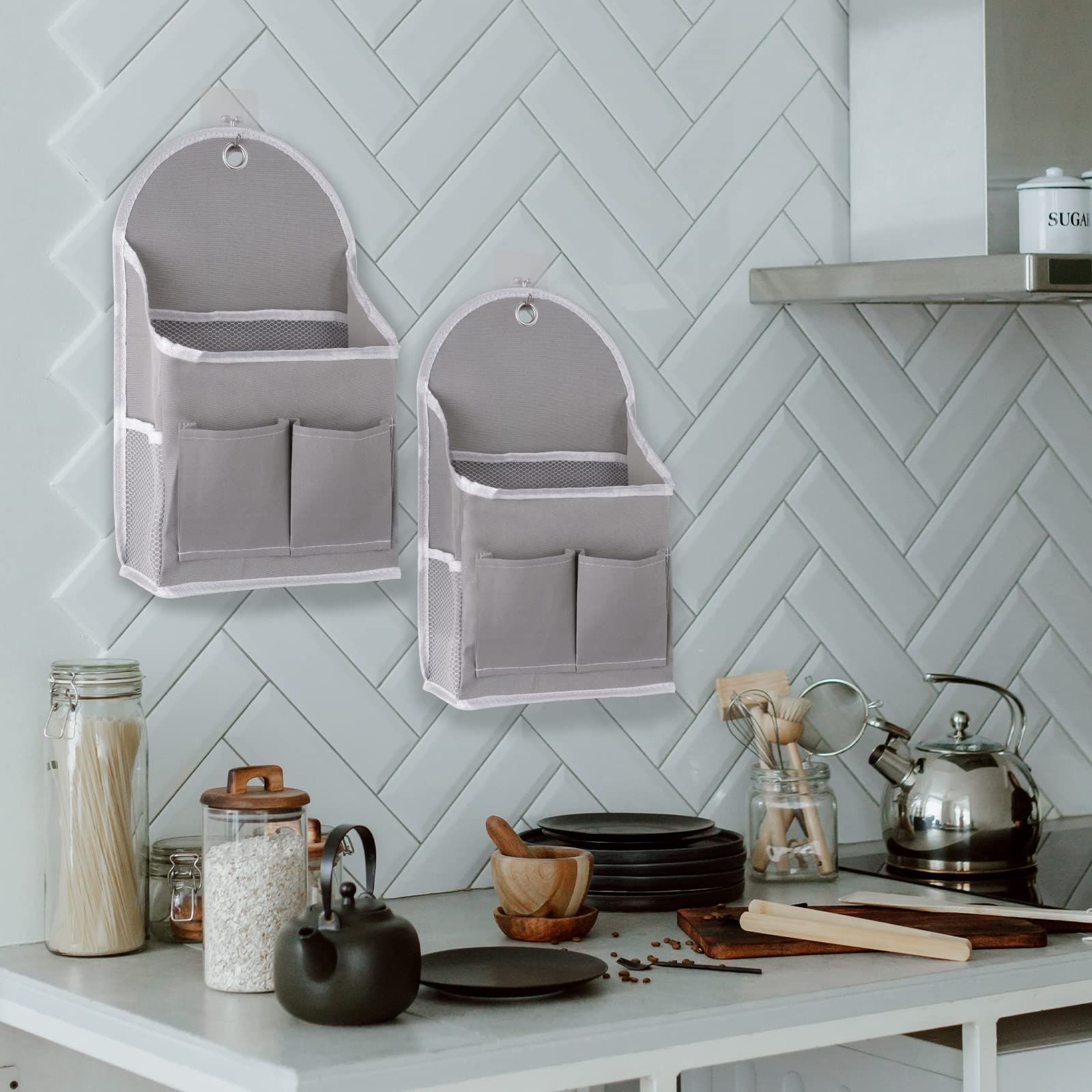 2pc Fabric Wall Organizer, Waterproof Hanging Bag for Closet Door Bedroom Bathroom Office Home Kitchen(Grey) — image 3