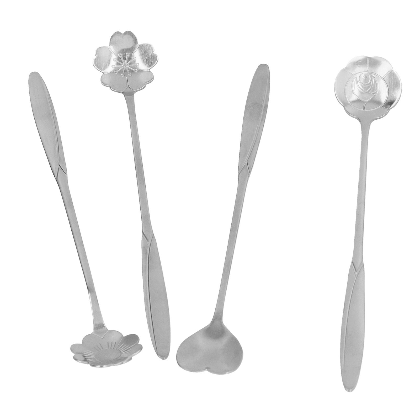 4PCS Mixing Spoon Flower Heart Shaped Coffee Spoon Stainless Steel Desert Scoop Ice Tea SpoonSilver โ image 4