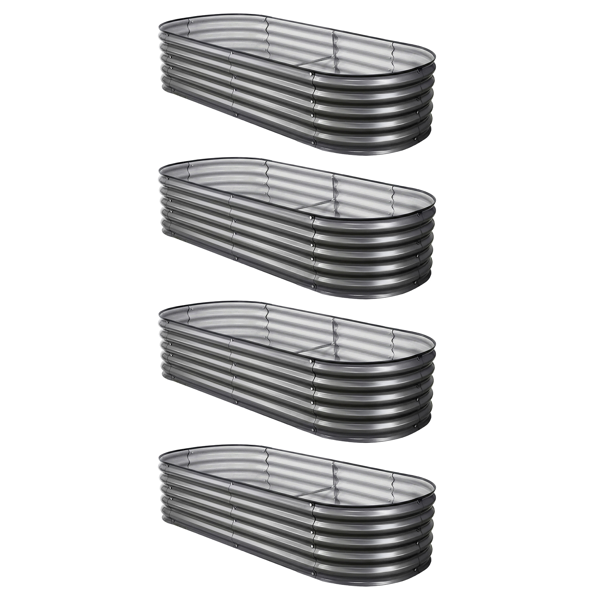 Green Fingers 4 Pcs Raised Garden Bed Kit Oval Galvanized Steel Planter Boxes 160x80x42cm, Heavy Duty Metal Elevated Garden Bed for Vegetables Flowers Herbs — image 6