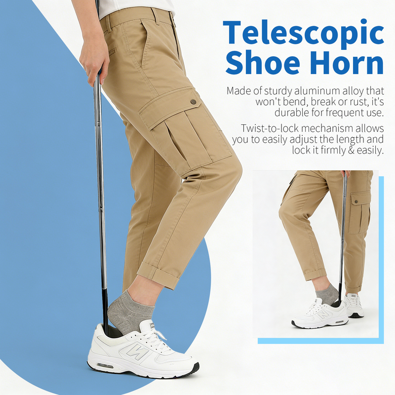 Retractable Stainless Steel Long Handle Shoe Horn, Portable No-Bend Shoe Helper for Elderly Pregnant Kids — image 5