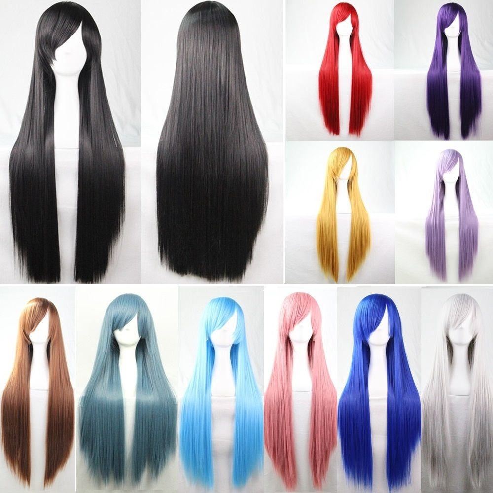 New 80cm Straight Sleek Long Full Hair Wigs w Side Bangs Cosplay Costume Womens, Dusty Pink — image 2