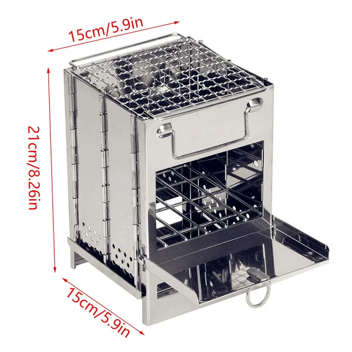 Square Wood Stove Mini Folding Grill Outdoor Camping Portable BBQ Cooking Rack — image 3