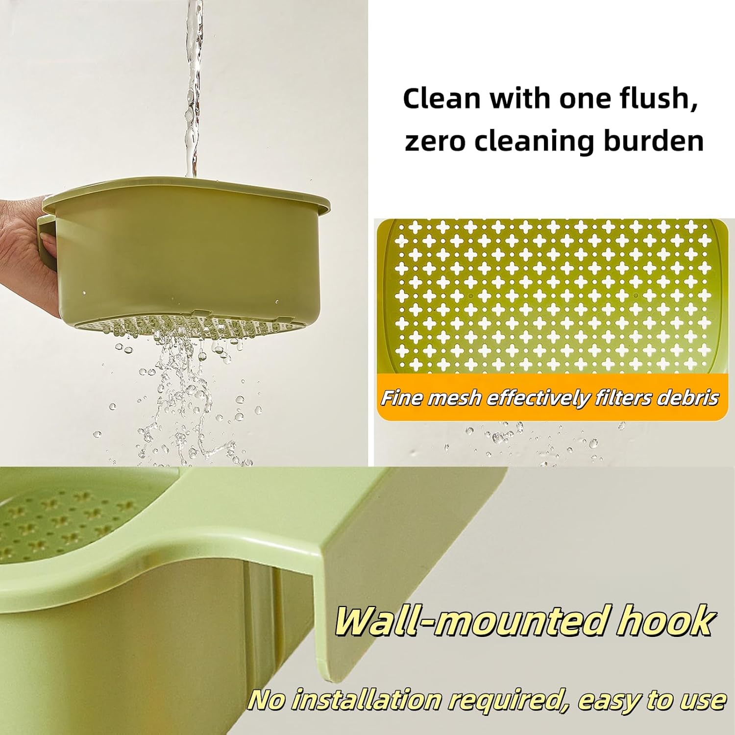 Green Multi-Functional Hanging Food Strainer for Sinks One Touch Release Screen Auto-Dump Kitchen Waste Filter Fruit Vegetable Washer — image 6