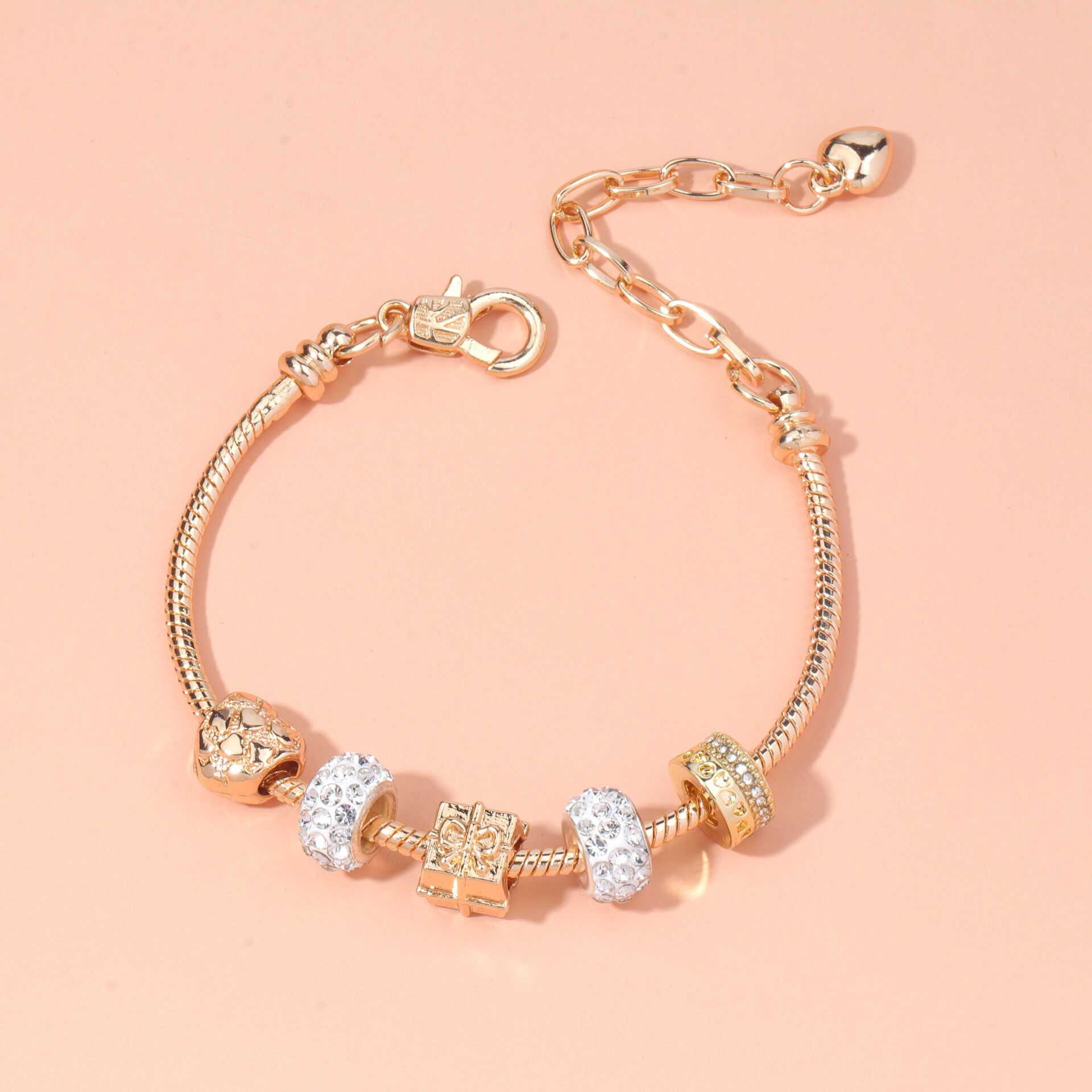 Rose Gold Crystal & Heart Charm Bracelet(rose gold,16cm) โ image 4