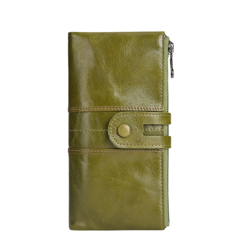 Green Premium Leather Long Wallet Clutch Organizer 19 × 10 × 3cm - 15 Card Slots