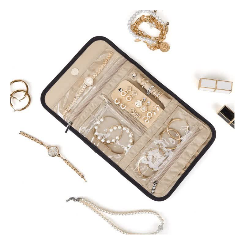 Pink Travel Jewelry Organizer - Compact Roll-Up Storage Bag with Multiple Compartments — image 2