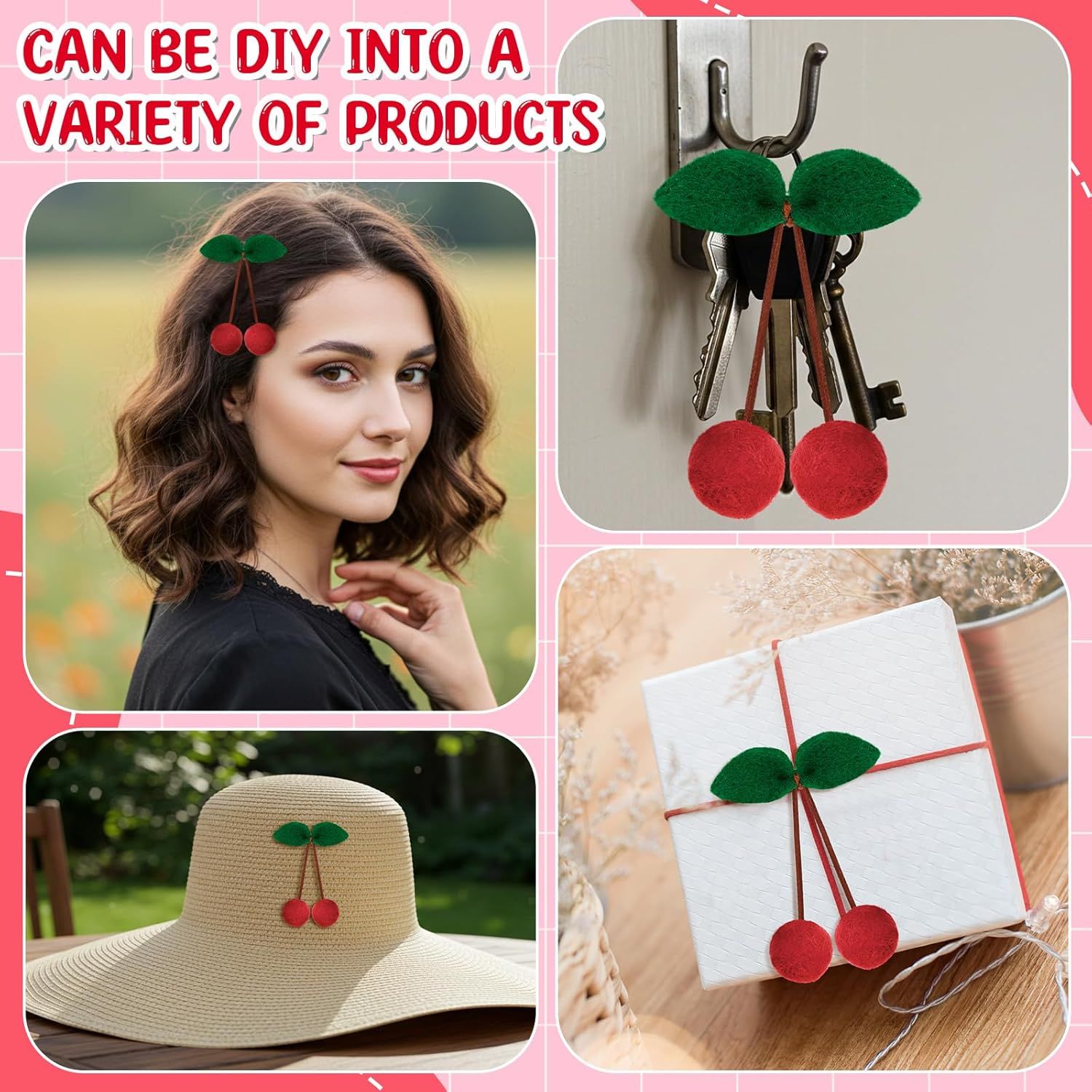 20 Pcs Cherry Party Decor Cherry Felt Balls DIY Garland Craft Handmade Cute Wool Pompom Fruit Baby Shower Decorations for Birthday Baby Shower Party Wedding โ image 6