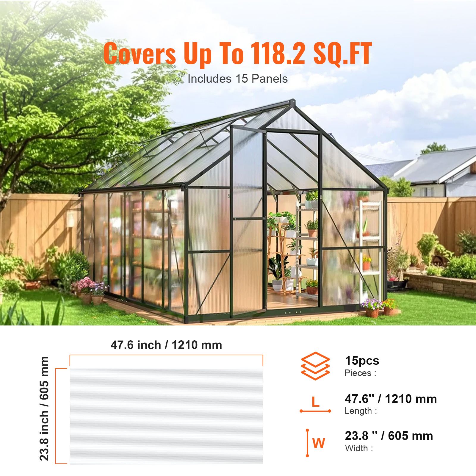 15 Pack Polycarbonate Greenhouse Panels, 2' X 4' X 0.24'' Roof Panels Sheets, Waterproof UV Protected Corrugated Plastic Roofing, Impact Resistance Clear — image 6