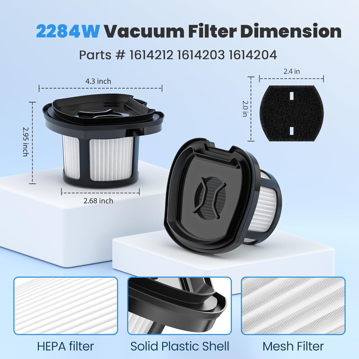 4 Pack 2284w Vacuum Replacement Filter for Bissell Pet Hair Eraser Filter Hand Vacuum 2284W 2390 2389 2390A, Compare to Parts # 1614212 1614203 1614204, 4 Mesh โ image 5