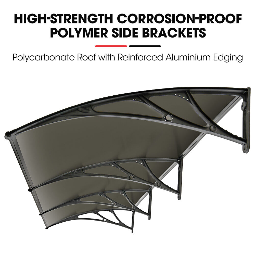 SHADE SHIELD 3 × 1m Aluminium Exterior Awning, Black DIY External UV Rain Protection Grey Tinted Polycarbonate Canopy Cover — image 3