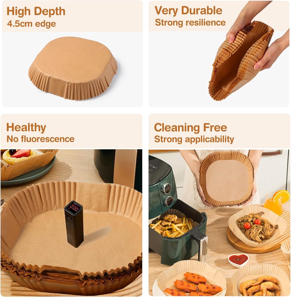 Airfryer Paper (100 sheets) - Airfryer Paper Mat 20 cm - Non-stick Airfryer Paper - Baking Mat - BPA-free - Suitable for 3-6 litre ovens - Baking Tray — image 2