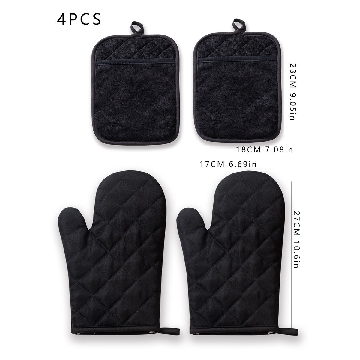 Oven Mitts and Pot Holders 4 pcs Set,High Heat Resistant 500 Degree Extra Thicken Long Kitchen Cotton Oven Glove for Cooking (,Black) โ image 5