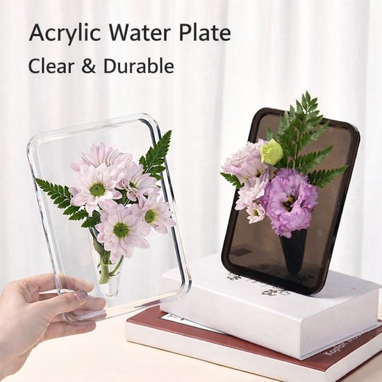 Vase - Minimalist Home Decor Vase - Cute Flower Stand - Photo Frame Style - Acrylic Material - 8 x 6 Inches, Suitable for Tabletop(Gray Version) — image 6