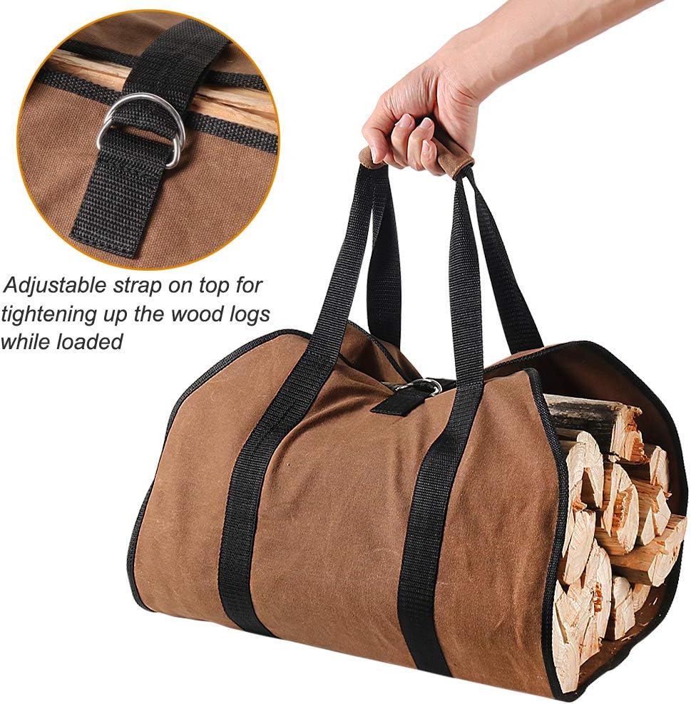 Firewood Carrier, 38in x 18in 16oz Waxed Canvas Log Carrier for Firewood, Wood Carrying Bag with Handles Securing Straps for Indoors Camping Trip, Gifts for โ image 4