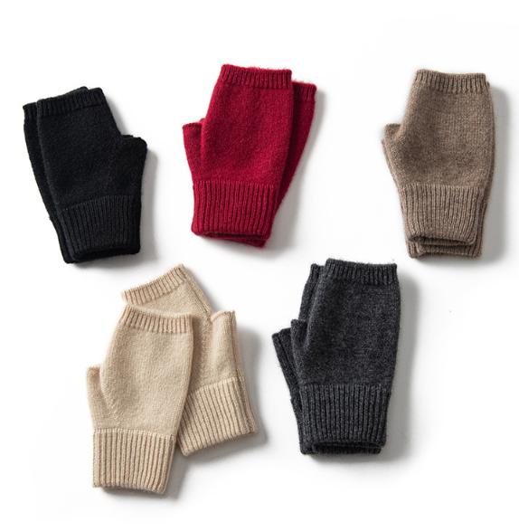 Beige Color Block Cashmere Fingerless Gloves for Women Autumn Winter Outdoor Cold Protection Warm Knitted Gloves — image 2