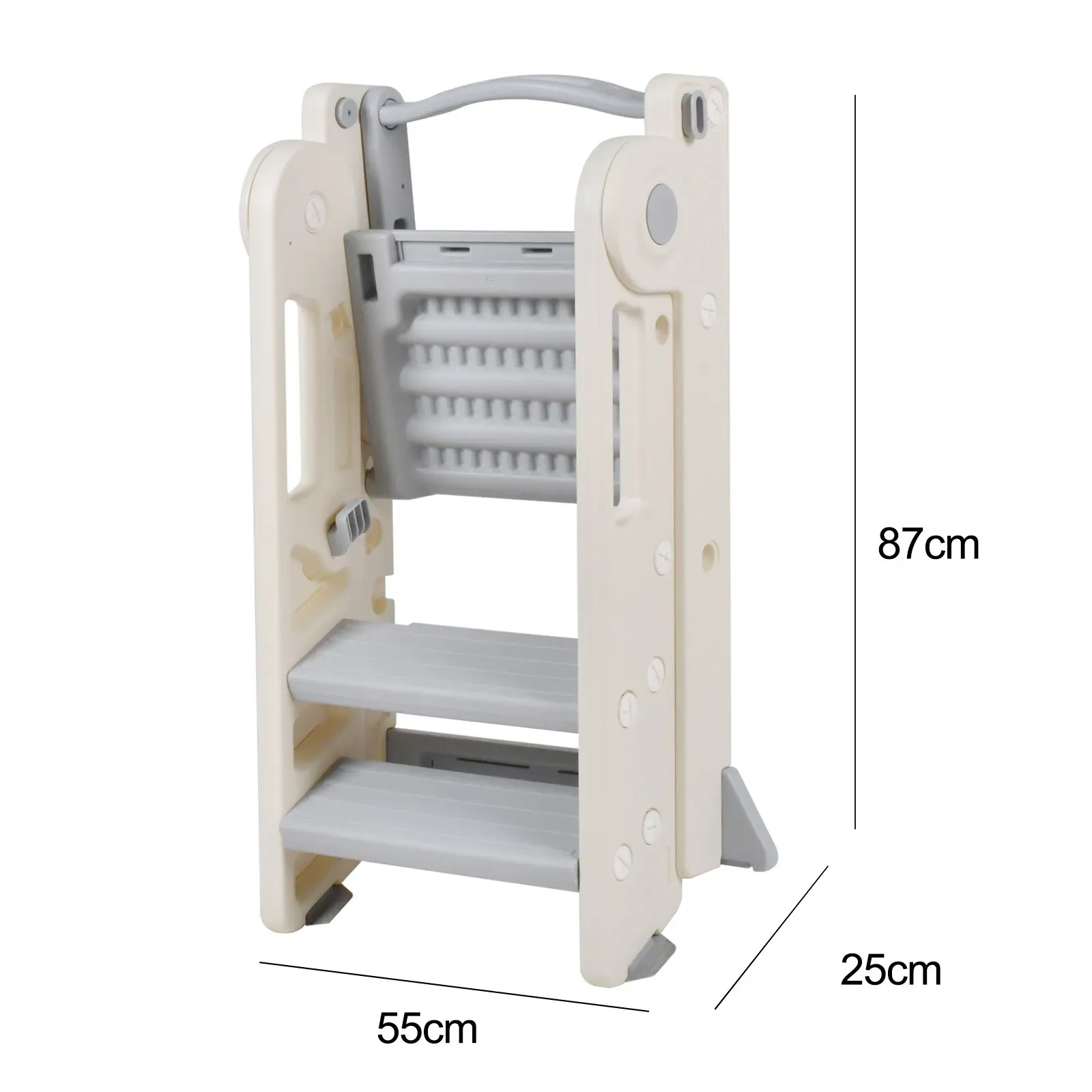Foldable Kids Step Stool Kitchen Helper Tower in Grey, Adjustable Height, 55x55x79cm โ image 3