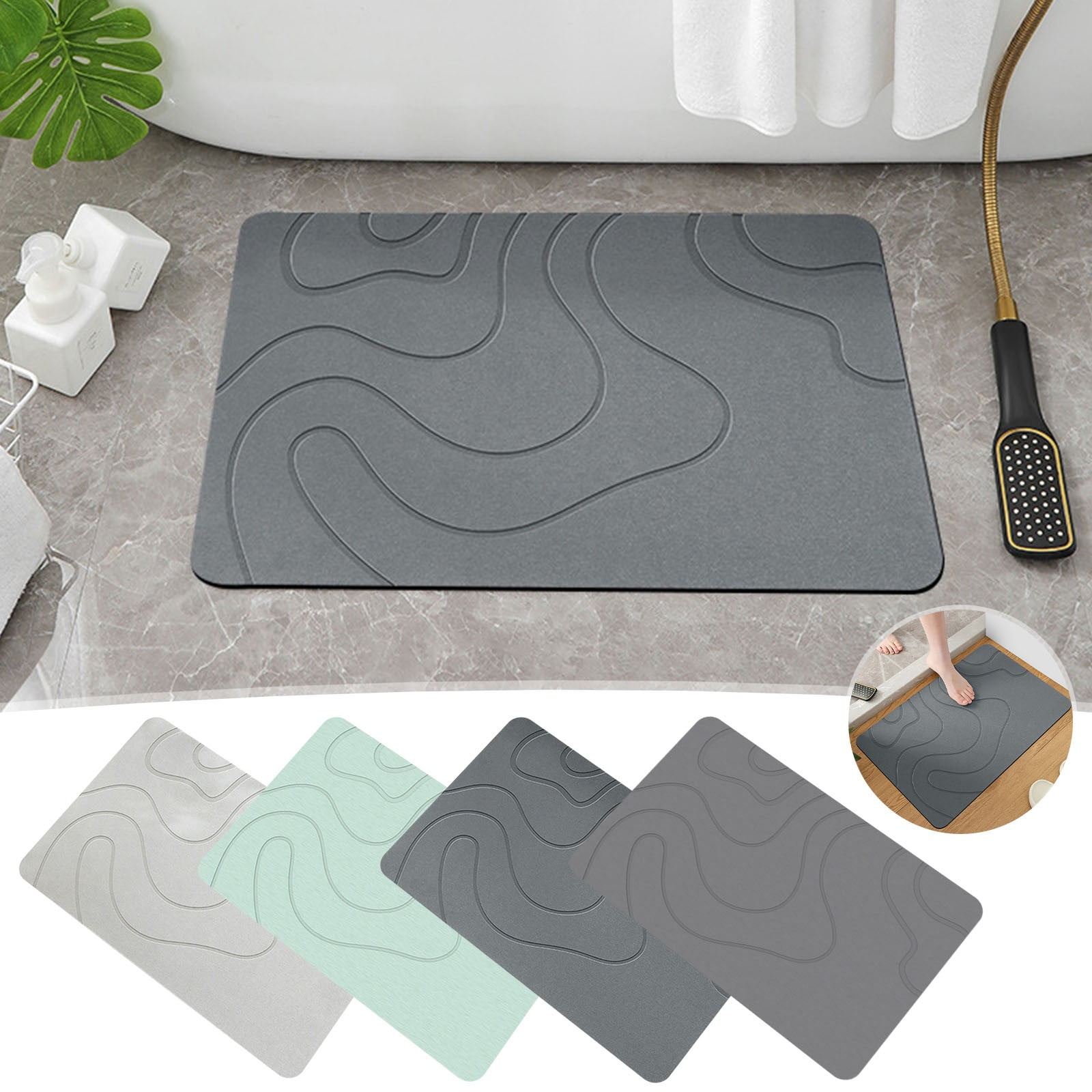 Stone Bath Mat, 16 × 24" Quick Drying Diatomaceous Earth Bath Mat Super Absorbent Non Slip Stone Bath Mats Washable Rug for Bathroom Floor Kitchen Shower Dark — image 2