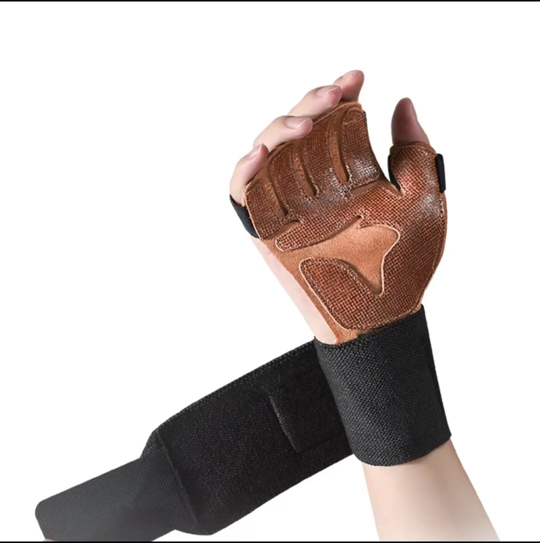 Size M Dark Brown Premium Cowhide Leather Weightlifting Gloves with Wrist Support - Non-Slip Grip, Breathable Fitness Workout Gloves for Gym, WODs, Dumbbells โ image 2